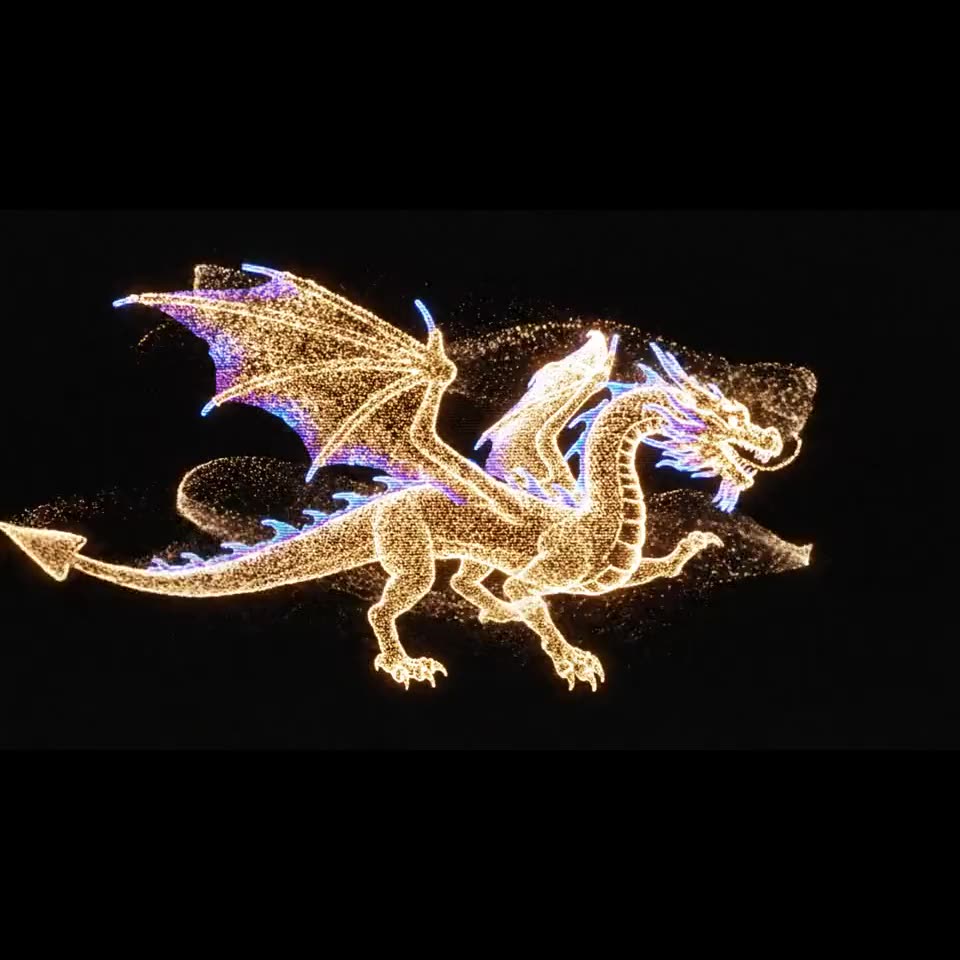 Golden dragon animation sample against a black background